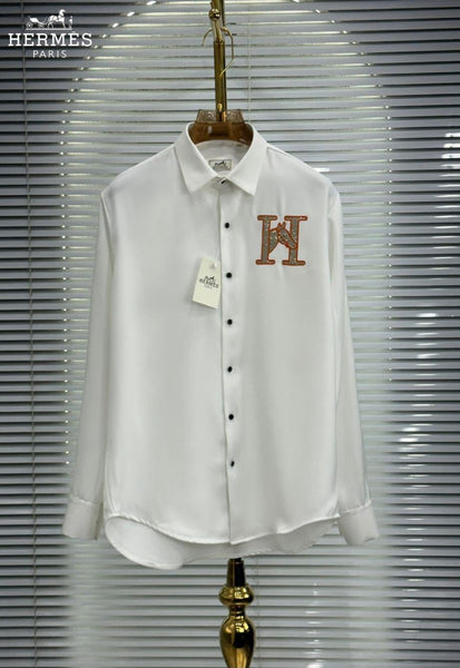 Men’s Luxury Designer White Shirt with Iconic “H” Logo