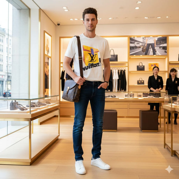 Luxe Print Round Neck Drop Shoulder Tee for Men