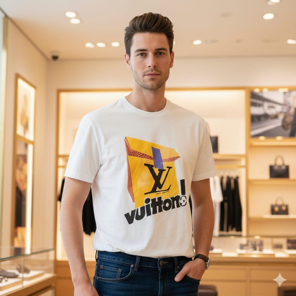 Luxe Print Round Neck Drop Shoulder Tee for Men