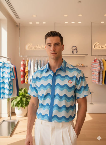 Luxury Wavy Gradient Half Sleeve Hawaii Shirt