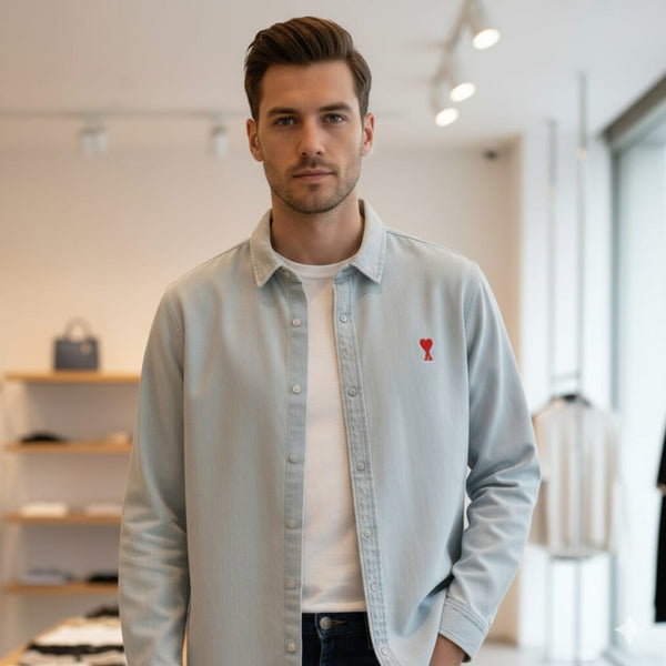 Men’s Premium Light Blue Casual Shirt with Signature Heart Logo