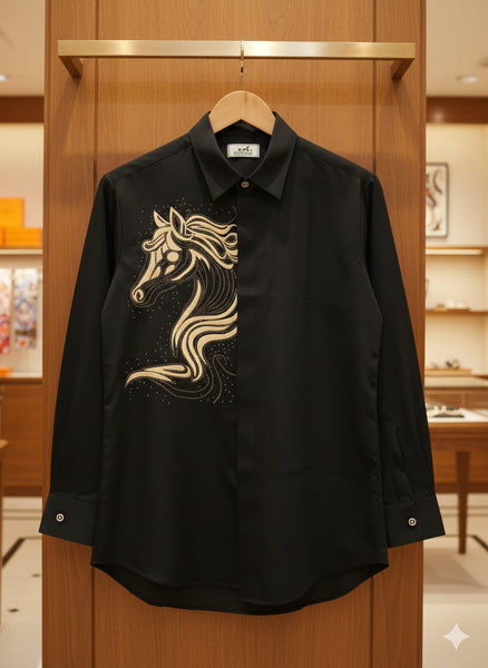 Premium Swarovski Work  Casual Shirt Elegant Horse Design