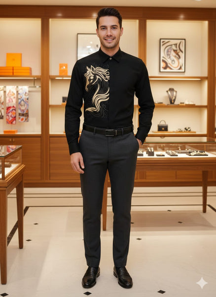 Premium Swarovski Work  Casual Shirt Elegant Horse Design