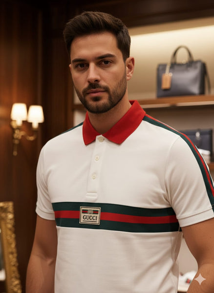 White Polo T-Shirt with Signature Stripe Smart & Premium Look