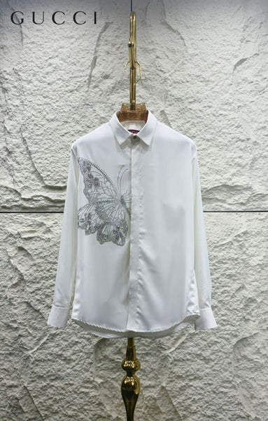 Elegant White Shirt with Butterfly Embellishment