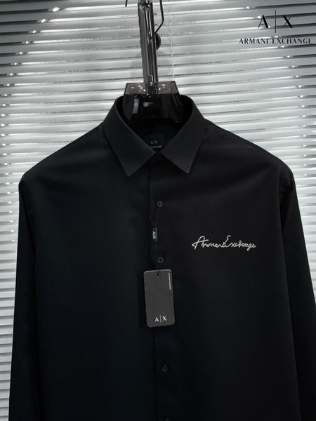 Men’s Premium Black Solid Shirt Minimal Logo Detail Smart Casual & Formal Wear