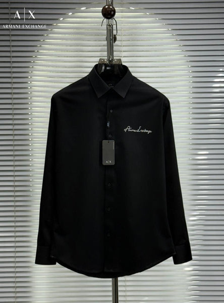 Men’s Premium Black Solid Shirt Minimal Logo Detail Smart Casual & Formal Wear