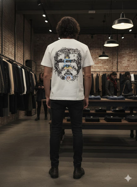 White Graphic T-Shirt with Artistic Face Print