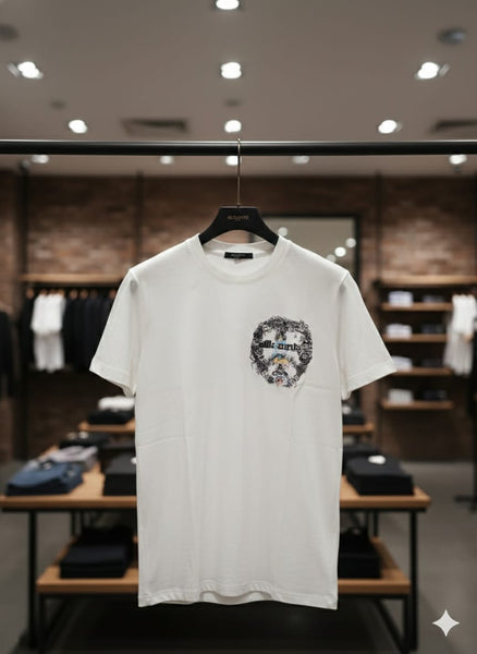 White Graphic T-Shirt with Artistic Face Print
