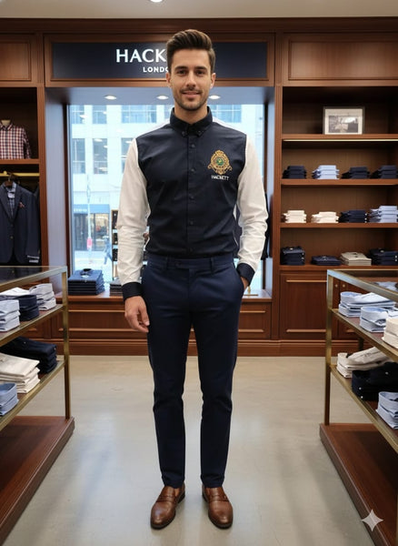 Premium Navy & White Contrast Shirt – Royal Crest Edition