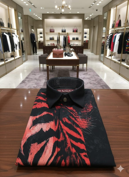 Bold Tiger Print Black Designer Shirt