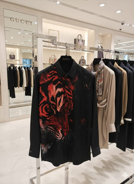 Bold Tiger Print Black Designer Shirt