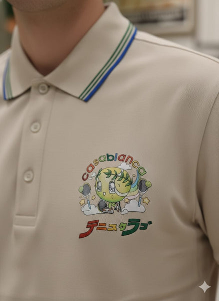 Premium Brand Cream Graphic Logo Polo Shirt