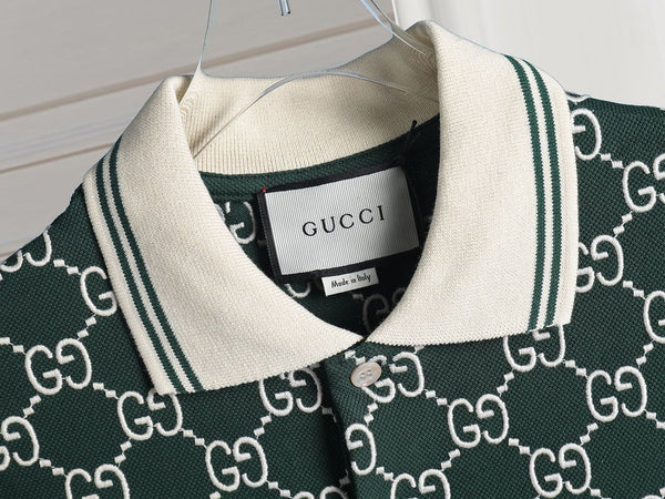 Premium Green Monogram Polo T-Shirt Designer Style, Classic Collar, Regular Fit