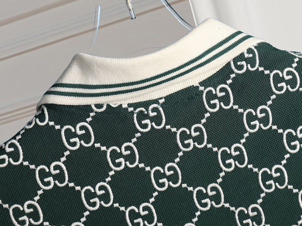 Premium Green Monogram Polo T-Shirt Designer Style, Classic Collar, Regular Fit