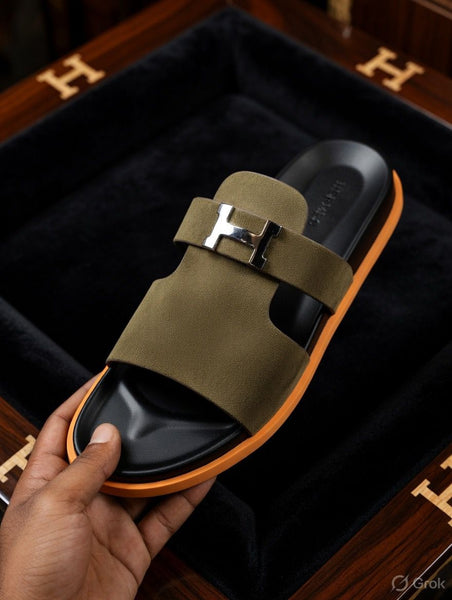 Luxury Olive Suede Slides Premium Designer Comfort Sandals