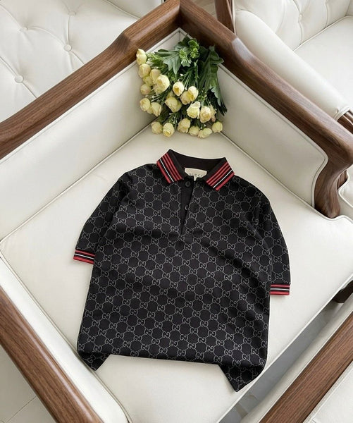 Kids Premium Designer  Polo T-Shirt with All-Over Monogram Print