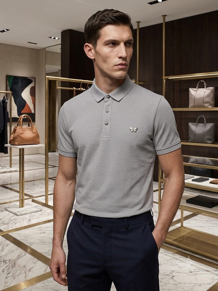 High-Class Initial Metal  Logo  Polo Shirt