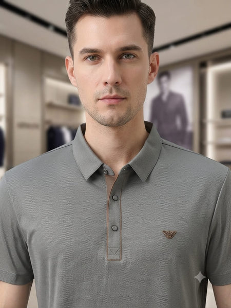 Men’s Premium Olive Green Polo T-Shirt  Elegant Texture with Signature Logo