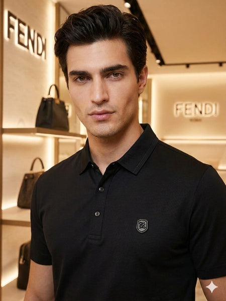 Men's Solid Black Luxury Polo T-Shirt with Embroidered Logo