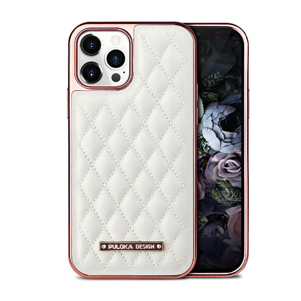PULOKA Leather Diamond Design Electroplated Back Case for iPhone