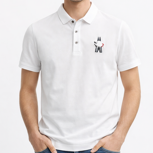 Men's White brand Polo Shirt with Iconic Logo Patch | Premium Cotton Pique Short Sleeve