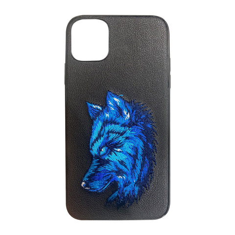 Blue Wolf Leather Back Case Cover - Black