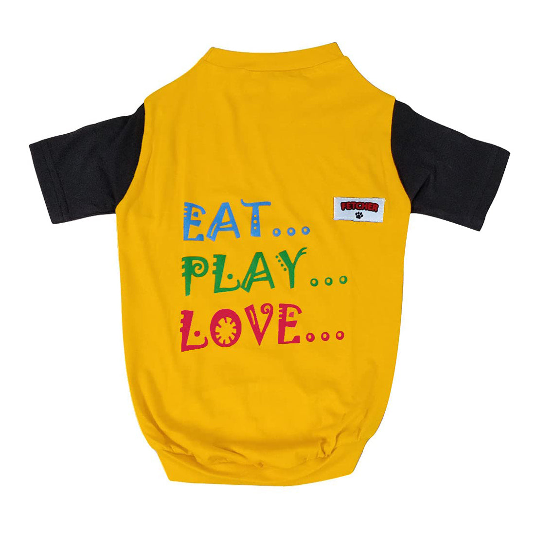 Yellow 'Eat. Play. Love.' Premium Dog T-Shirt With Sleeves for Small Breeds