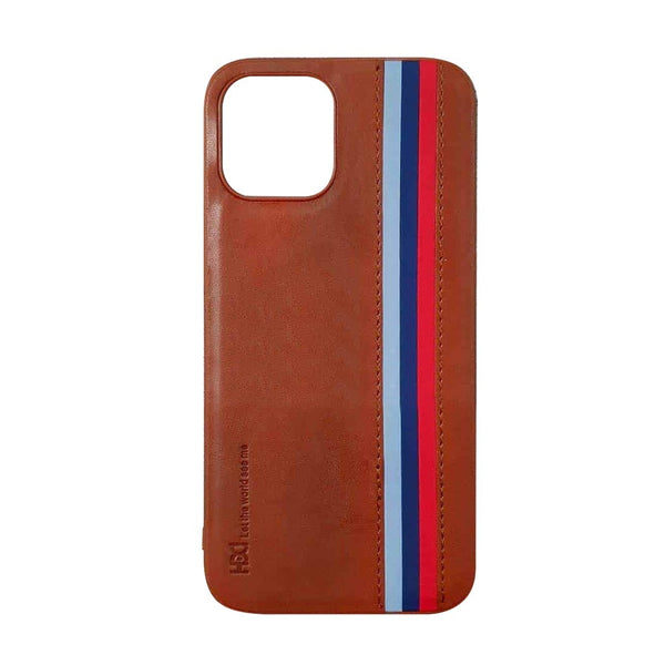 HBD Tri Stripes Leather Brown Case for iPhone