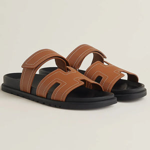 luxury Brand Leather H cut Upper Men Slipper