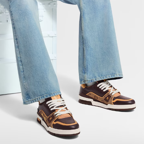 Luxury  Monogram Leather Sneakers  Brown & Tan Designer Shoes