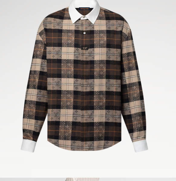Monogram Flannel Long-Sleeved Polo Shirt