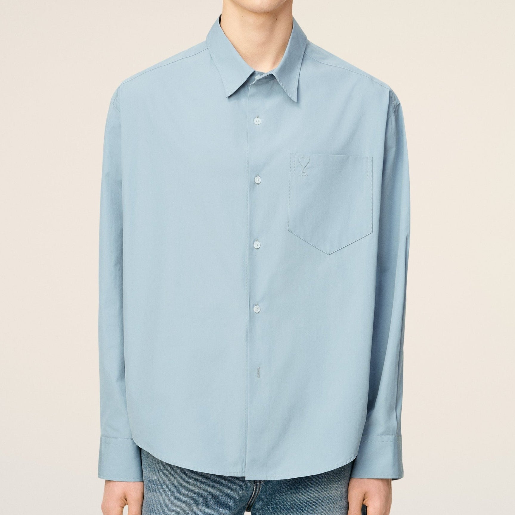 Luxury  Blue Embossed  Logo Boxy Shirt