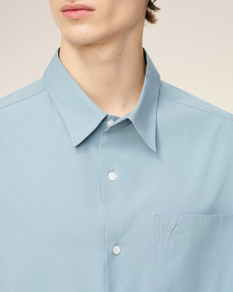 Luxury  Blue Embossed  Logo Boxy Shirt
