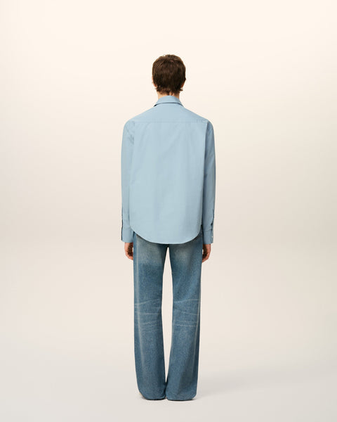 Luxury  Blue Embossed  Logo Boxy Shirt