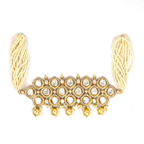 Elegant Kundan Pearl Choker Necklace Set with Matching Earrings