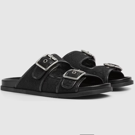 Luxury Men's Black Slide Sandal With Buckles