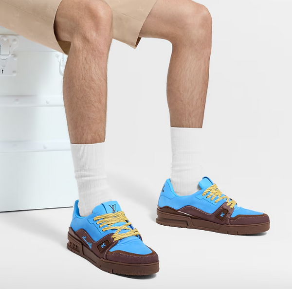 Branded Trainer Sneakers in Blue & Brown