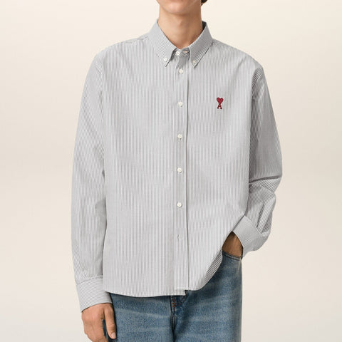 Premium Button-Down Collar Logo-Embroidered Striped Shirt