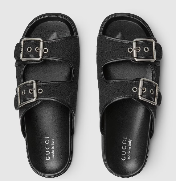 Luxury Men's Black Slide Sandal With Buckles