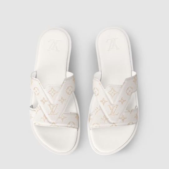 Elegant White Monogram Slide Sandals – Chic Luxury Comfort