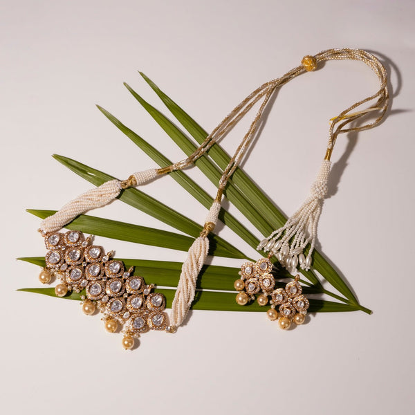 Elegant Kundan Pearl Choker Necklace Set with Matching Earrings