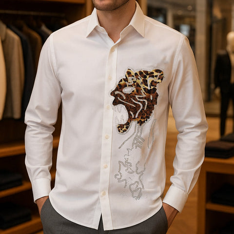 Luxury Embellished Panther Designer Shirt
