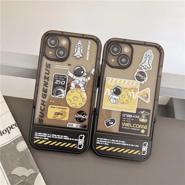 Astronaut Planet TPU Case Creative Invisible Stand Case for iPhone 11,12,13,13Pro,14,14Pro