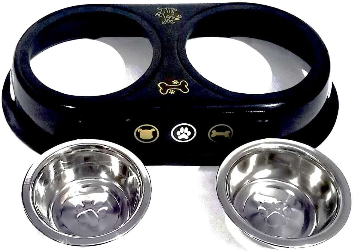 Black Colored Printed Dogs Double Diner Box Feeding Set With 1600ml X 2 Bowls