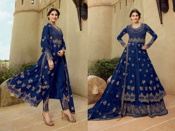 {Semi Stitched} Designer Soft Net with Embroidery work Suit