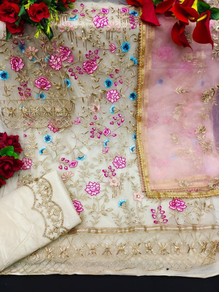 Semi Stitch Beautiful Pakistani Design Suit With Embroidery and Patch Work