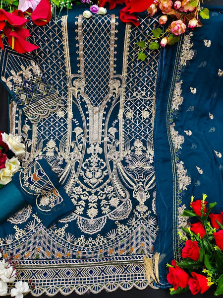 {Semi Stitched} Pakistani Heavy Georgette with Heavy Embroidery work with sequence suit.