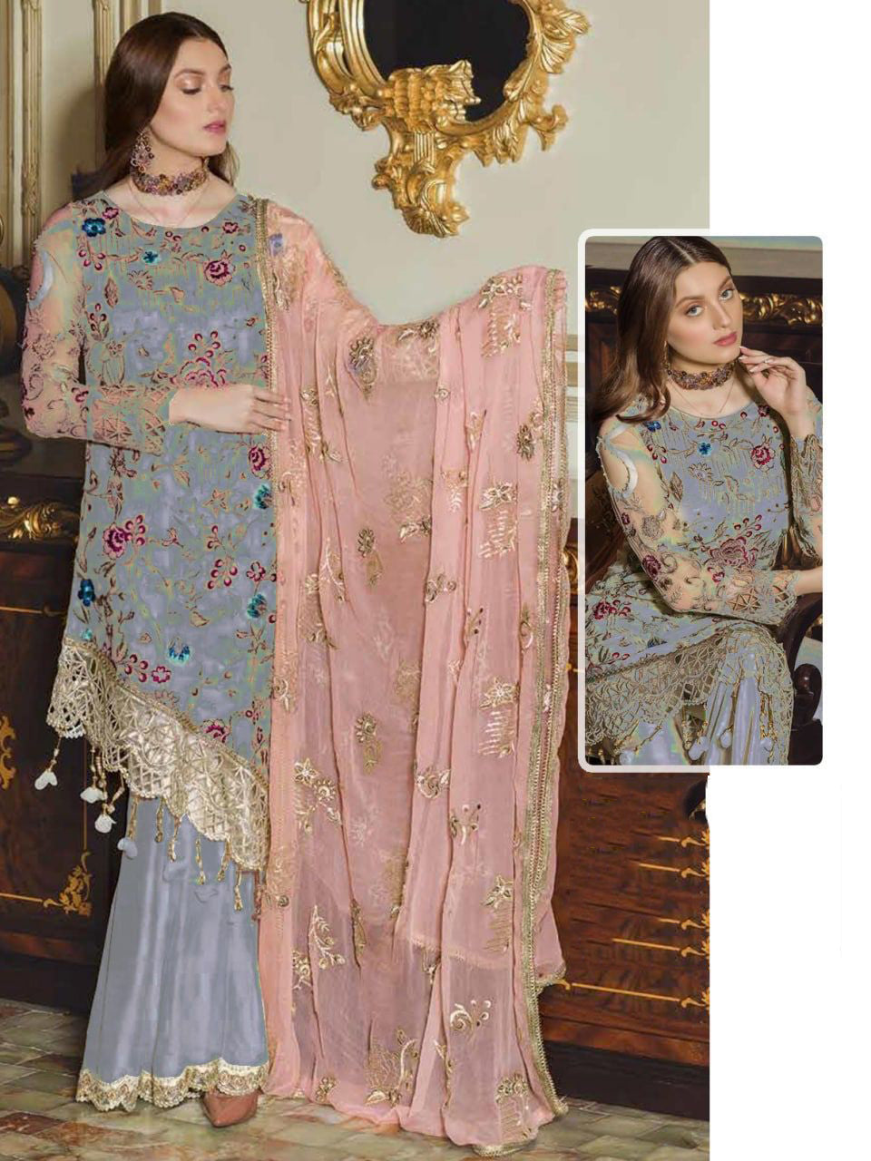 Semi Stitch Beautiful Pakistani Design Suit With Embroidery and Patch Work