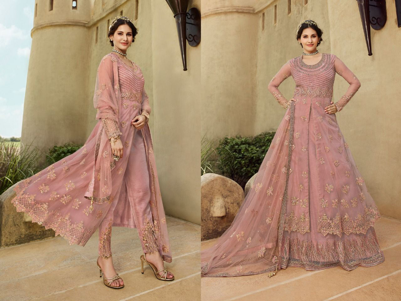 {Semi Stitched} Designer Soft Net with Embroidery work Suit